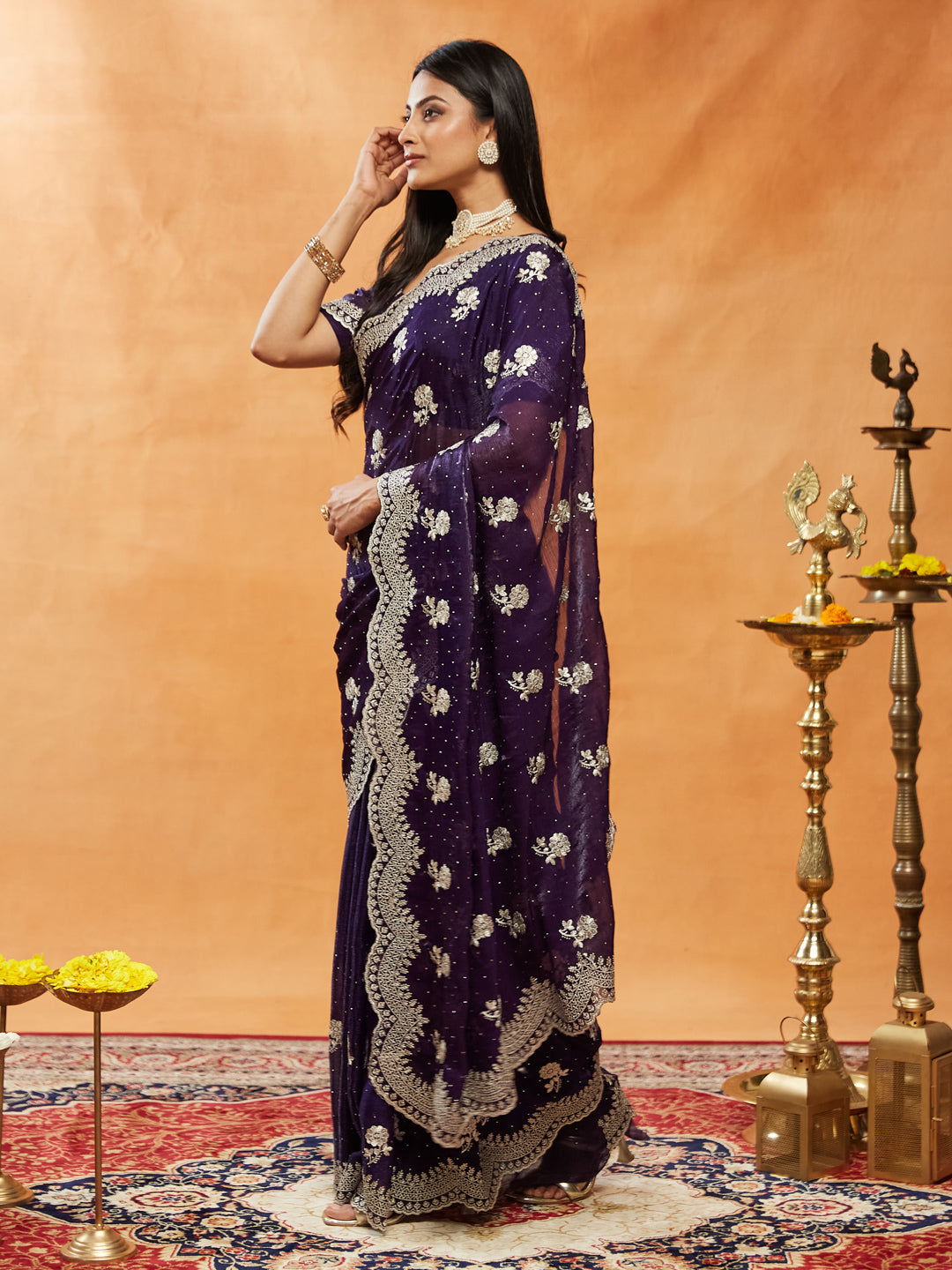 Embellished Embroidered Pure Chiffon Saree