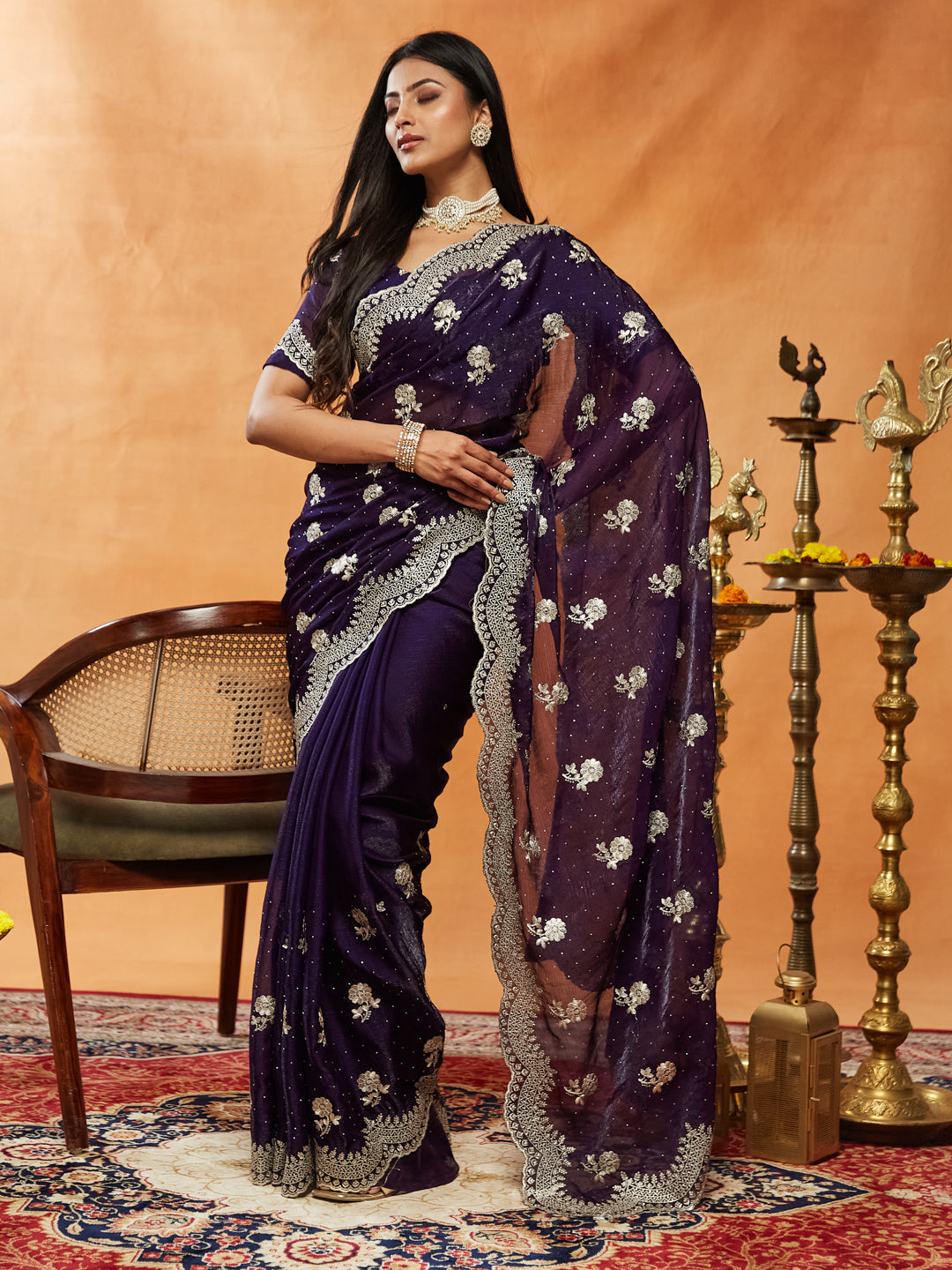 Embellished Embroidered Pure Chiffon Saree