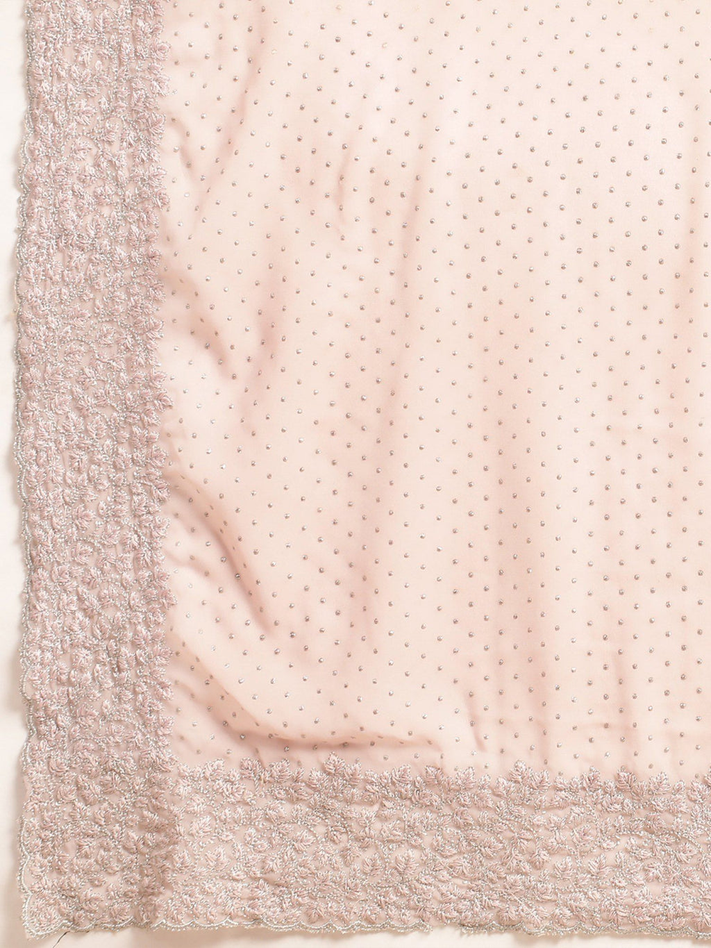 Peach Diamond Work Saree With Unstitched Blouse