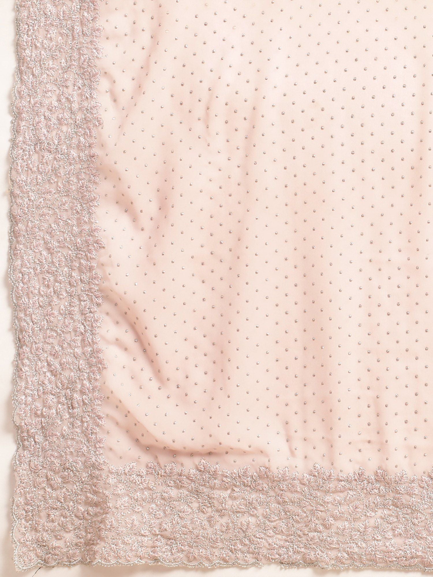 Peach Diamond Work Saree With Unstitched Blouse