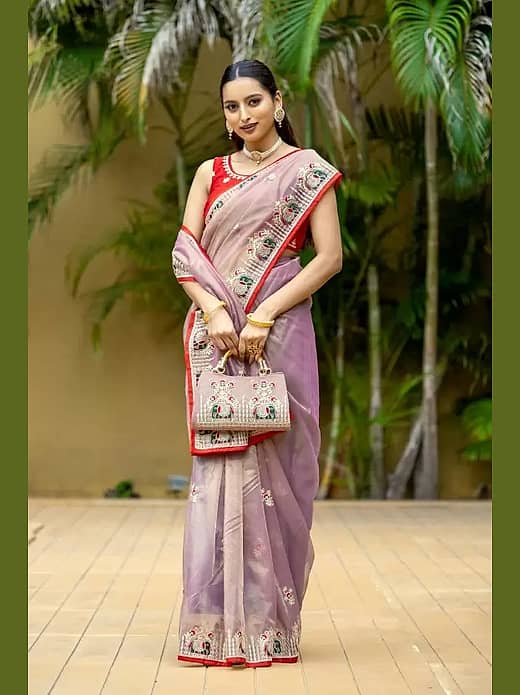 Lavender and red saree