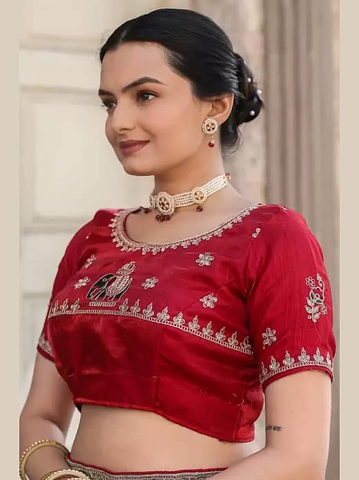 Lavender and red saree