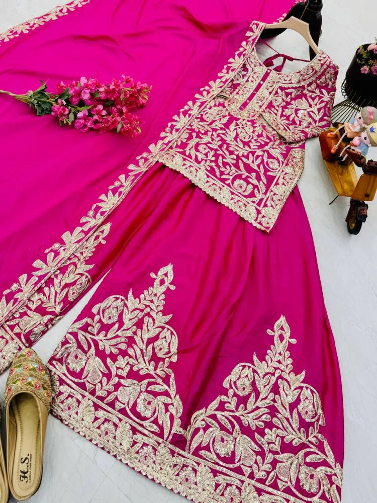 Heavy Chinon Silk Sharara Set With Codding Sequin Embroidery