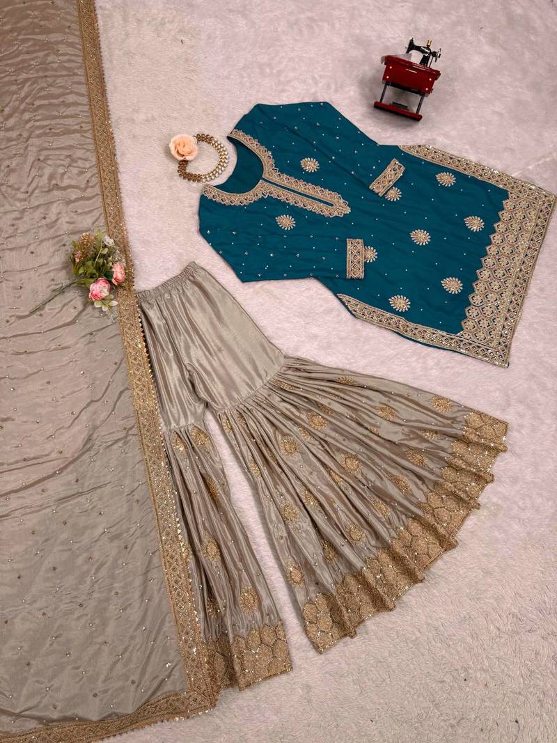 Beautifull Chinon Silk With Coding sequience Work Top Sharara