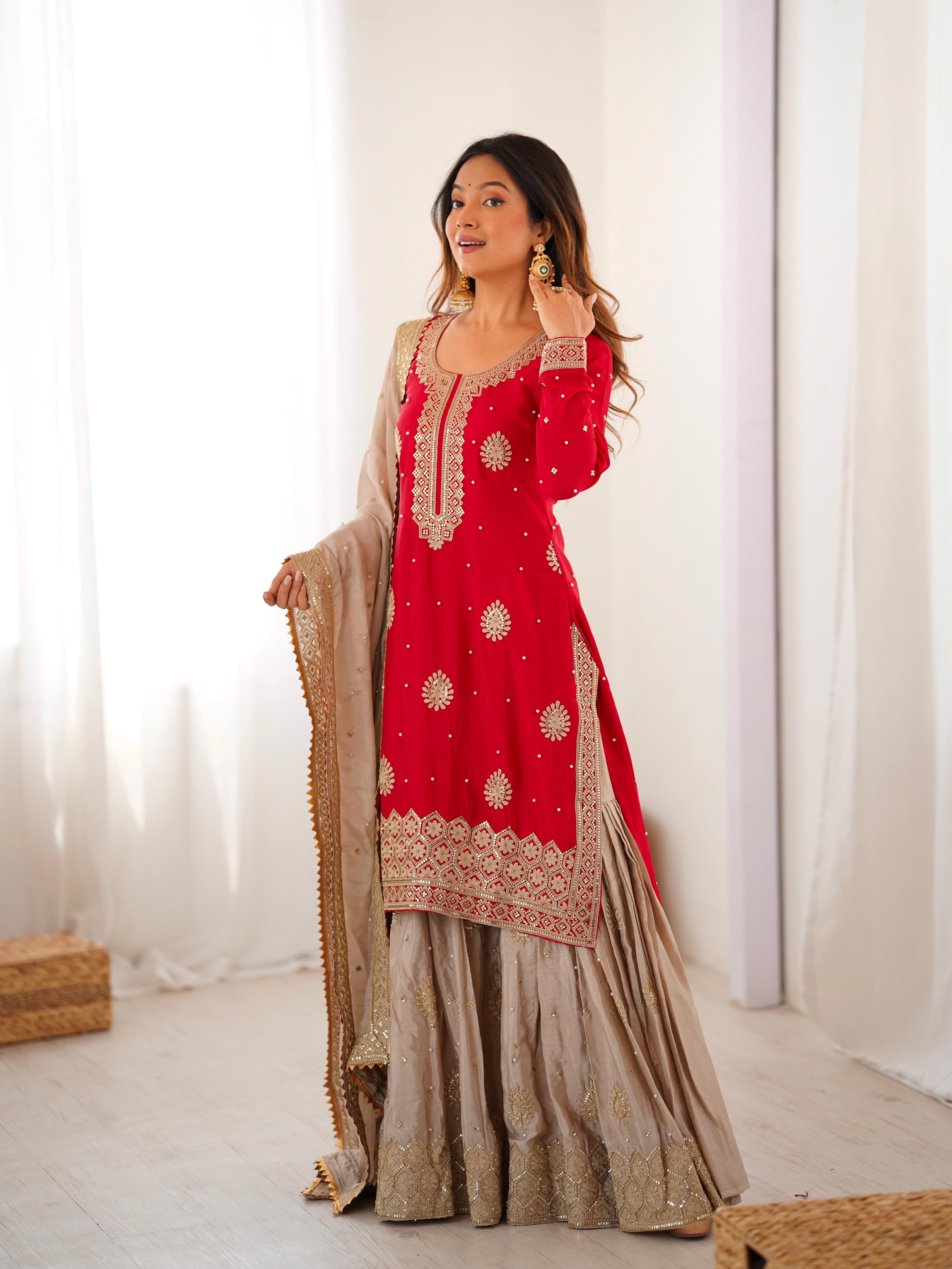 Beautifull Chinon Silk With Coding sequience Work Top Sharara