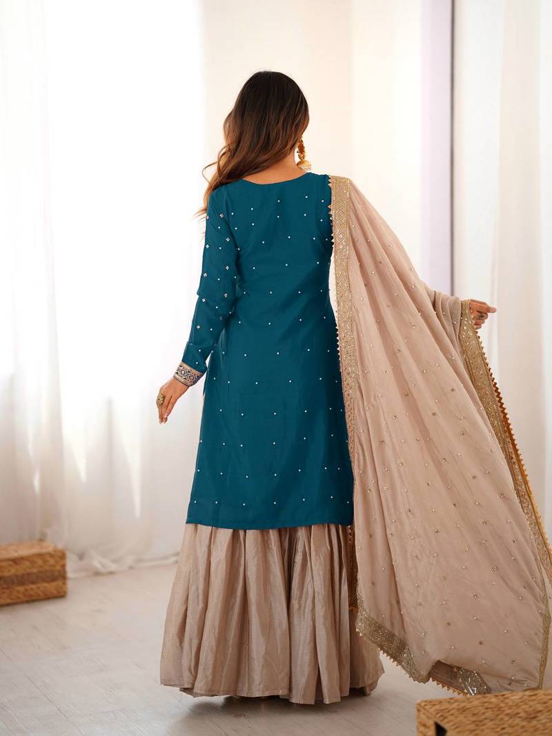 Beautifull Chinon Silk With Coding sequience Work Top Sharara