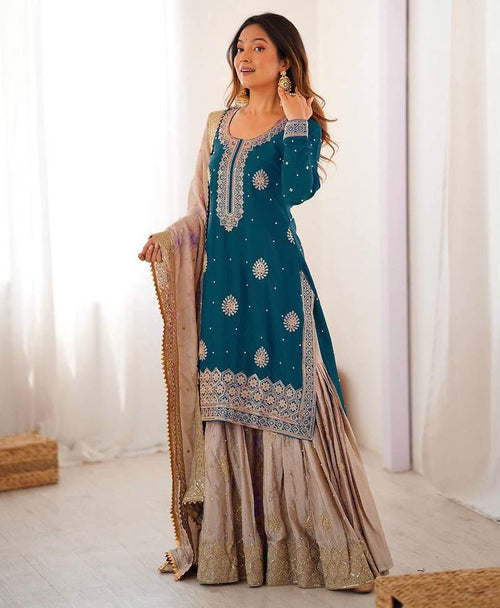 Beautifull Chinon Silk With Coding sequience Work Top Sharara