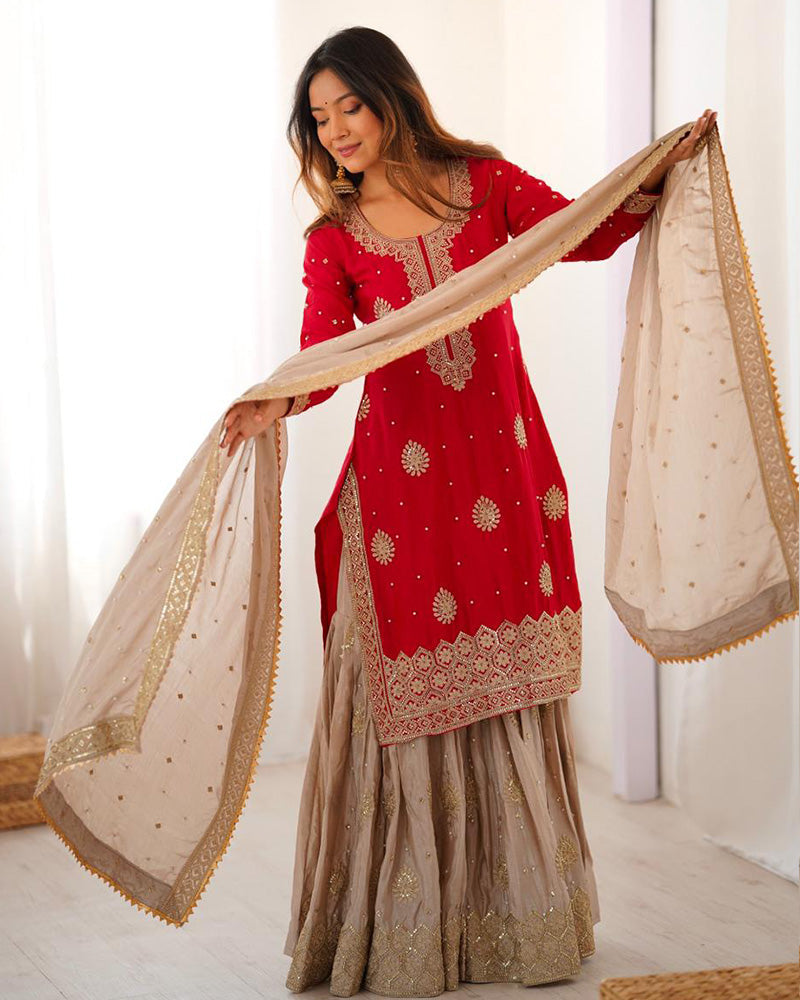 Beautifull Chinon Silk With Coding sequience Work Top Sharara