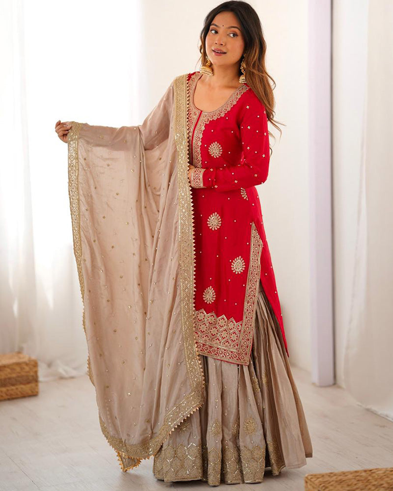 Beautifull Chinon Silk With Coding sequience Work Top Sharara