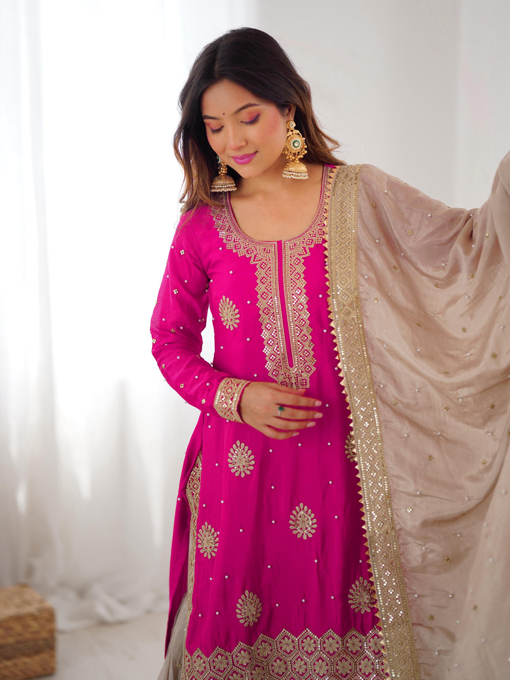 Beautifull Chinon Silk With Coding sequience Work Top Sharara