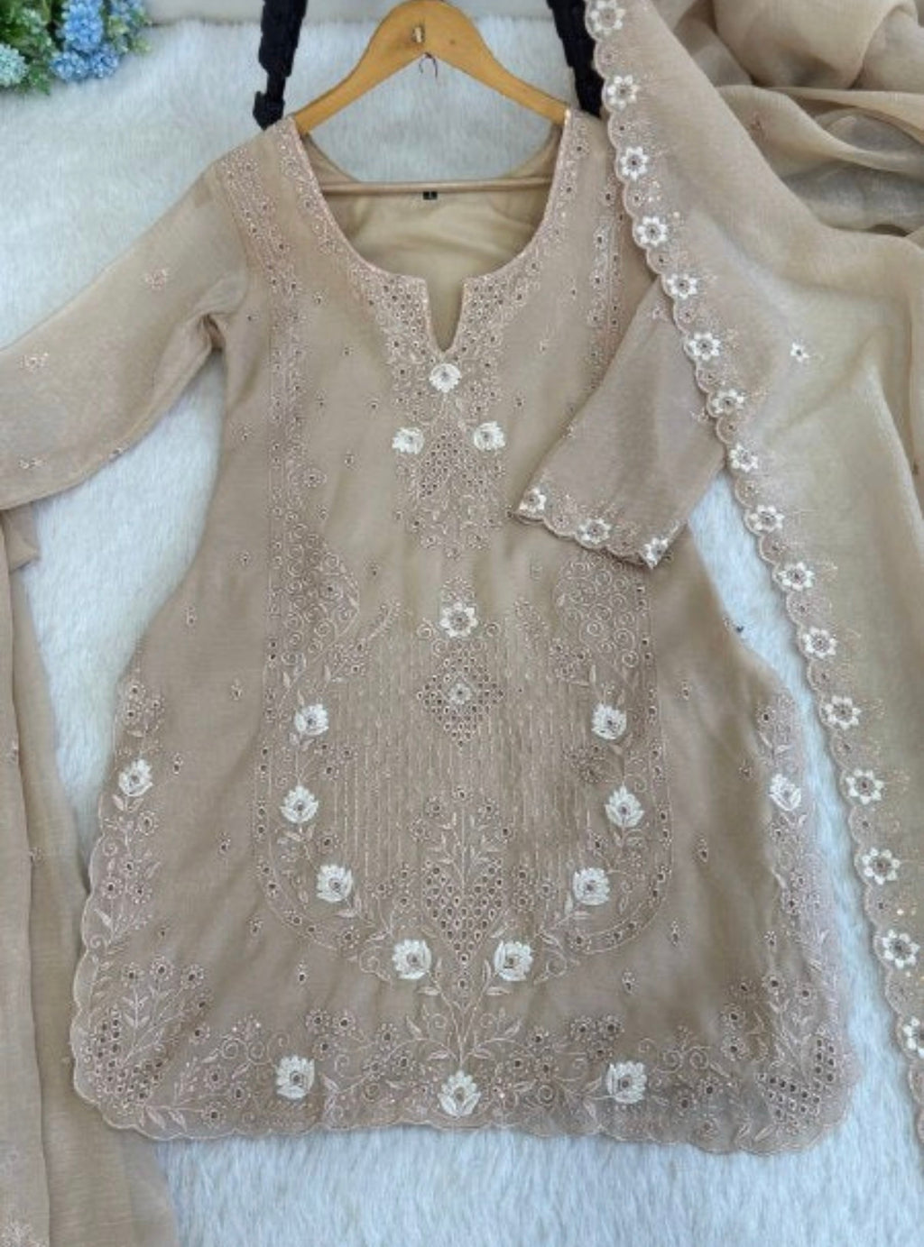 Beautifull Currency Silk With Thread And Sequience Work Top Plazzo