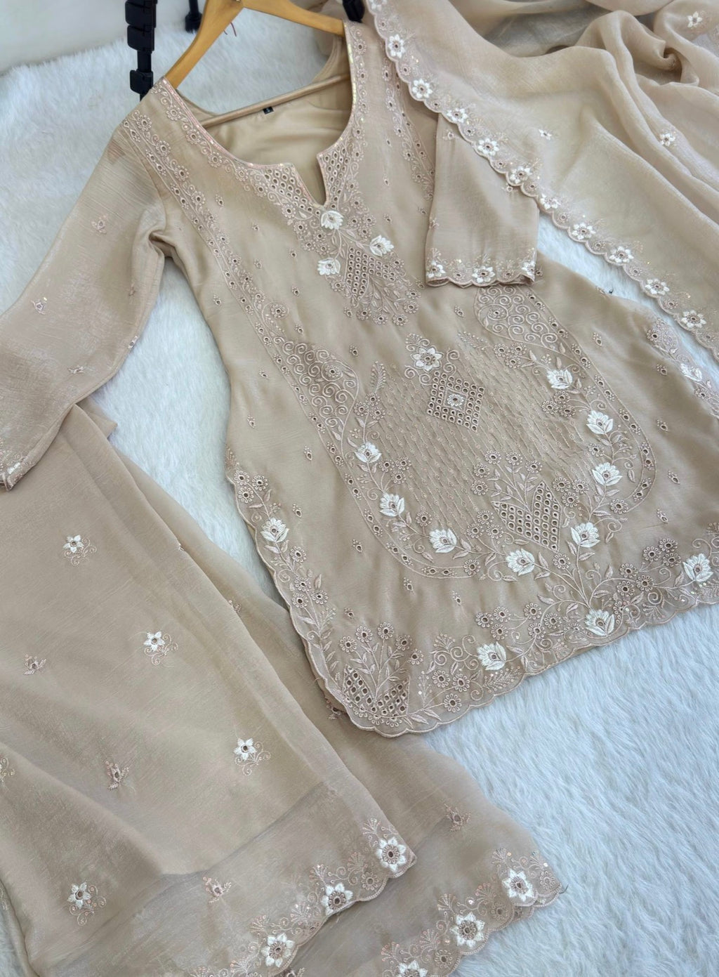 Beautifull Currency Silk With Thread And Sequience Work Top Plazzo
