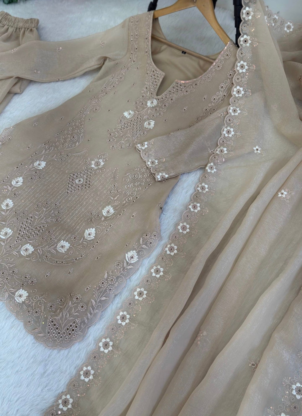 Beautifull Currency Silk With Thread And Sequience Work Top Plazzo